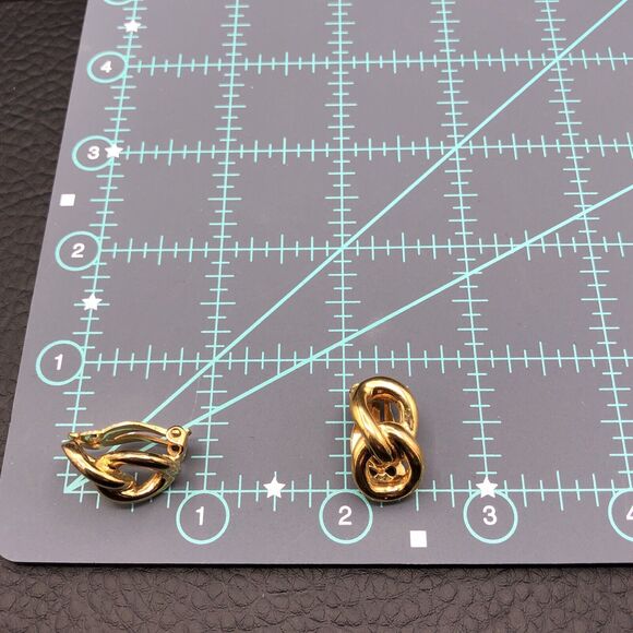 Vintage David Hill Earrings Double Link 1980s Gold Tone Clip On Half Hoop - Picture 7 of 9